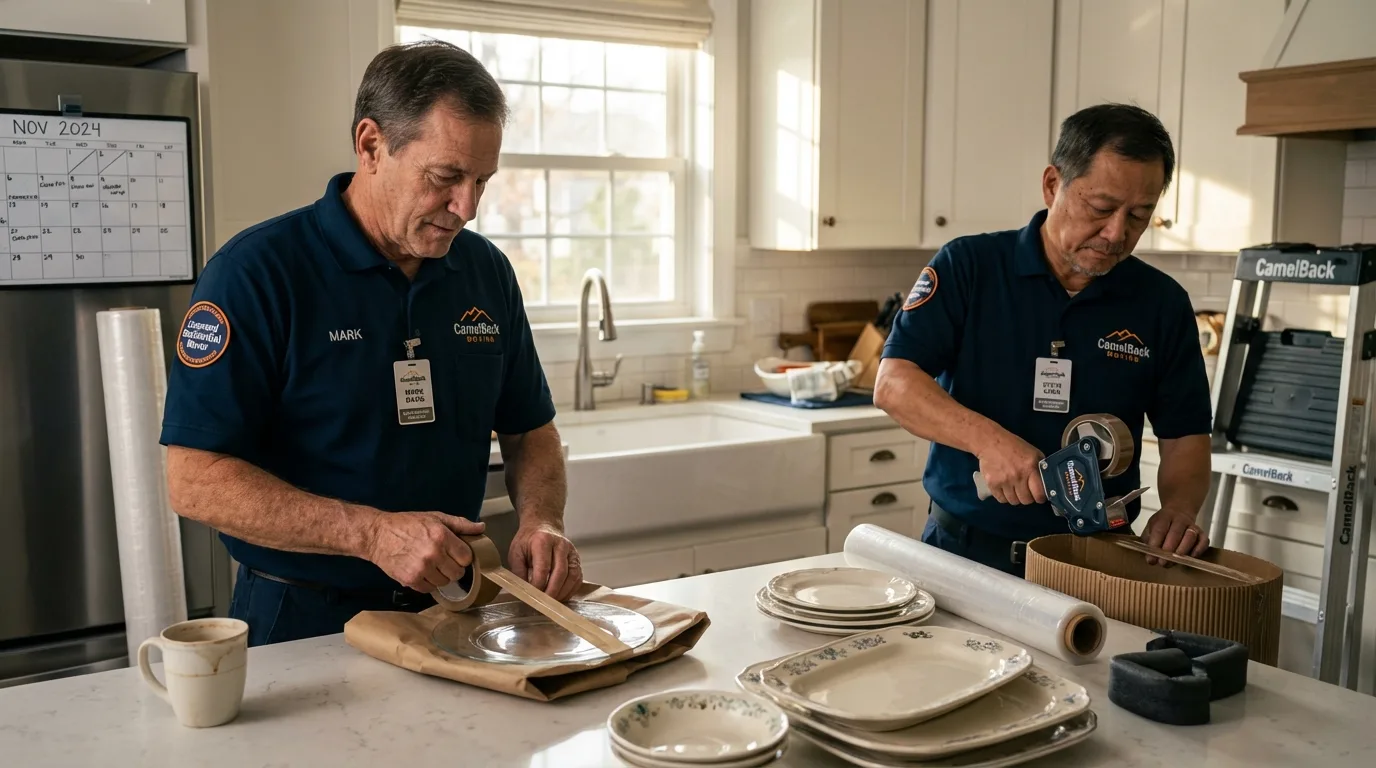 Professional crew packing kitchen dishware in Sevierville, TN